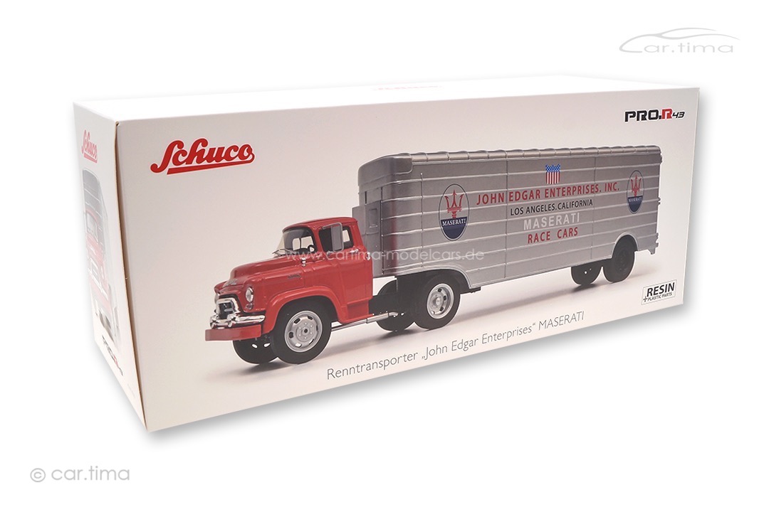 GMC Renntransporter Maserati "John Edgar Enterprises" rot/silber Schuco 1:43 450918200 GMC Renntransporter Maserati "John Edgar Enterprises" rot/silber Schuco 1:43 450918200