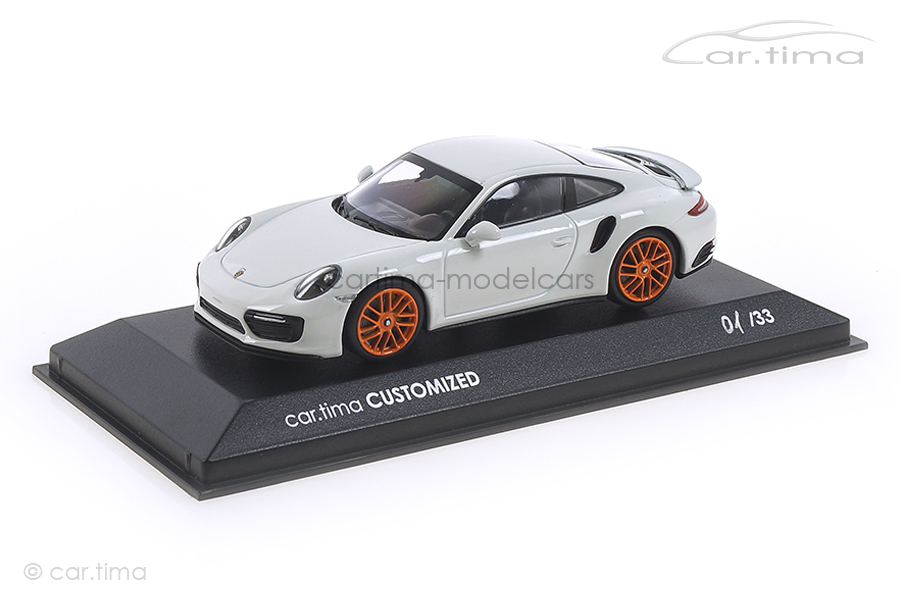 Porsche 911 (991 II) Turbo S Weiß / Rad gulforange Minichamps car.tima CUSTOMIZED