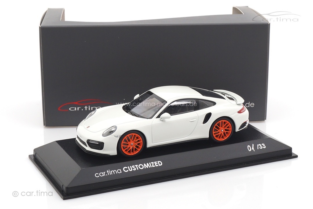 Porsche 911 (991 II) Turbo S Weiß/Rad gulforange Minichamps car.tima CUSTOMIZED 1:43