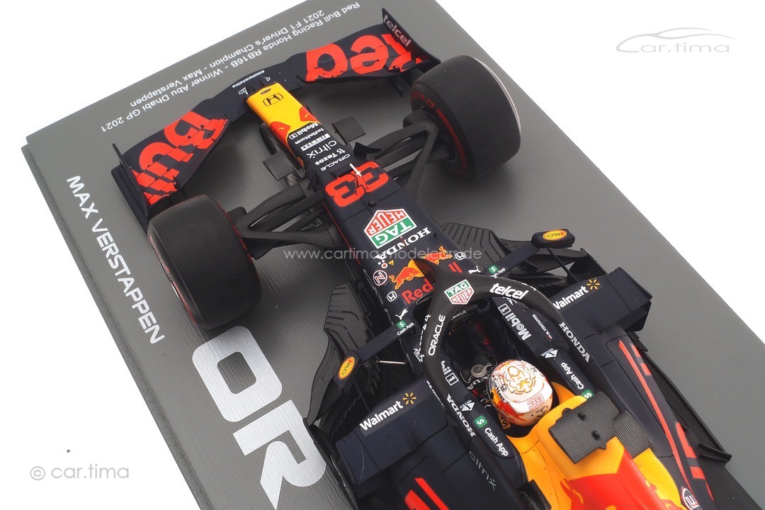 Red Bull Racing RB16B Winner GP Abu Dhabi 2021 Max Verstappen/pit board/No.1 board/displaycase Spark Red Bull Racing RB16B Winner GP Abu Dhabi 2021 Max Verstappen/pit board/No.1 board/displaycase Spark