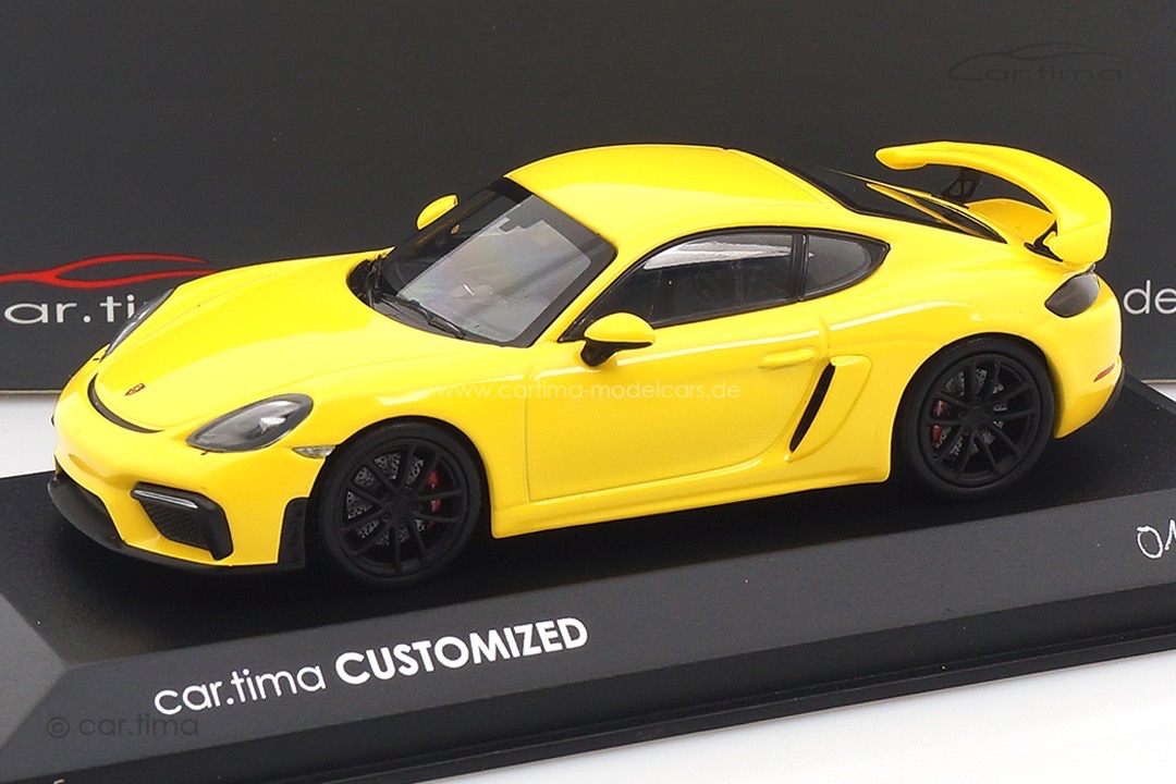 Porsche Cayman GT4 (718) Racinggelb/Rad schwarz Minichamps car.tima CUSTOMIZED 1:43