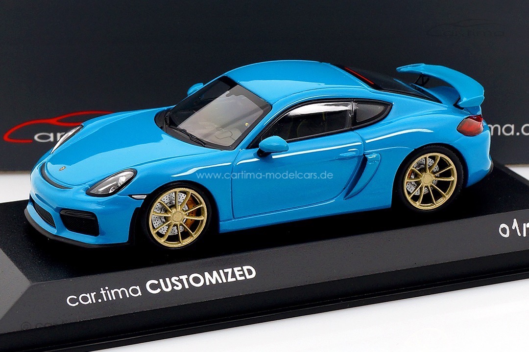 Porsche Cayman GT4 Miami blau/Rad lime gold Minichamps car.tima CUSTOMIZED 1:43