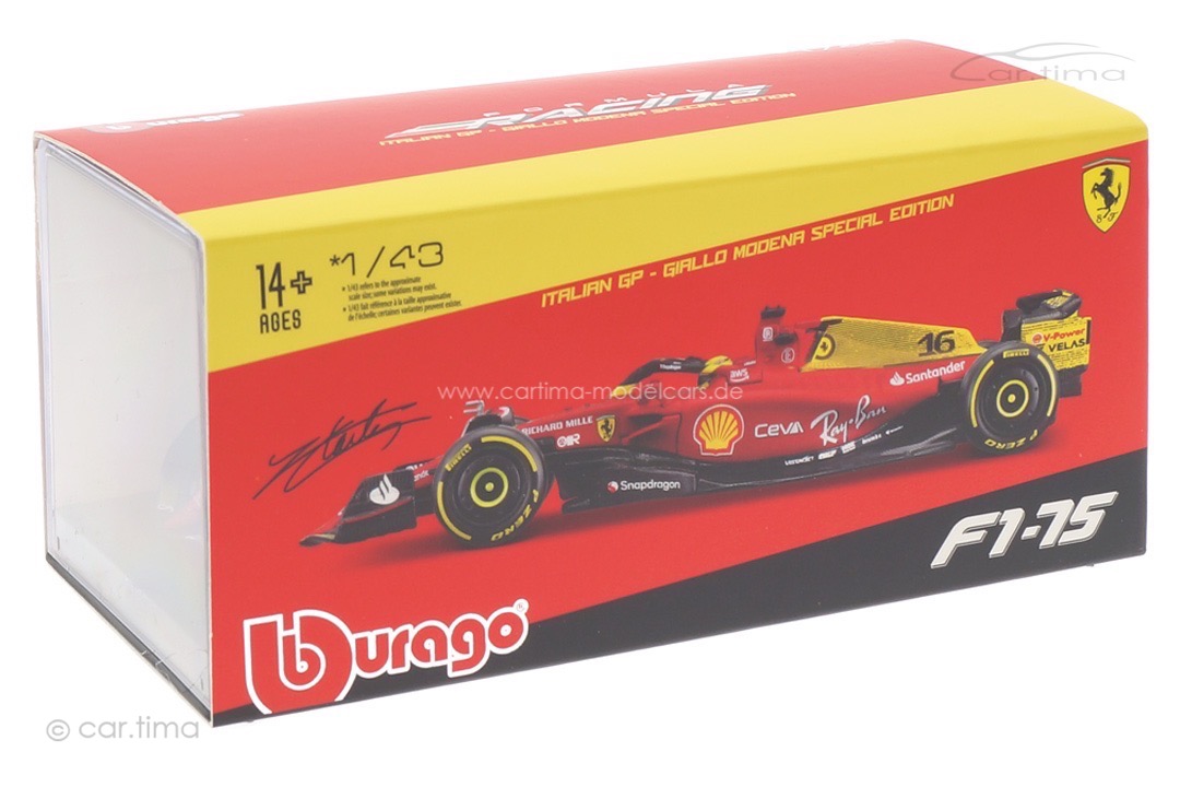Ferrari F1-75 GP Monza 2022 Charles Leclerc Bburago 1:43 18-36831LE Ferrari F1-75 GP Monza 2022 Charles Leclerc Bburago 1:43 18-36831LE