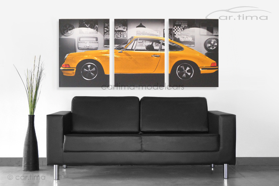 Kunstdruck auf Leinwand/Keilrahmen Porsche 911 S Signalgelb 136,5x60 cm