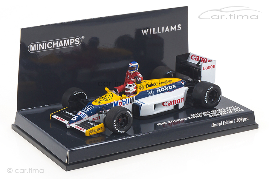Williams Honda FW11 GP Germany 1986 Rosberg riding on Piquet Minichamps 1:43 410860106