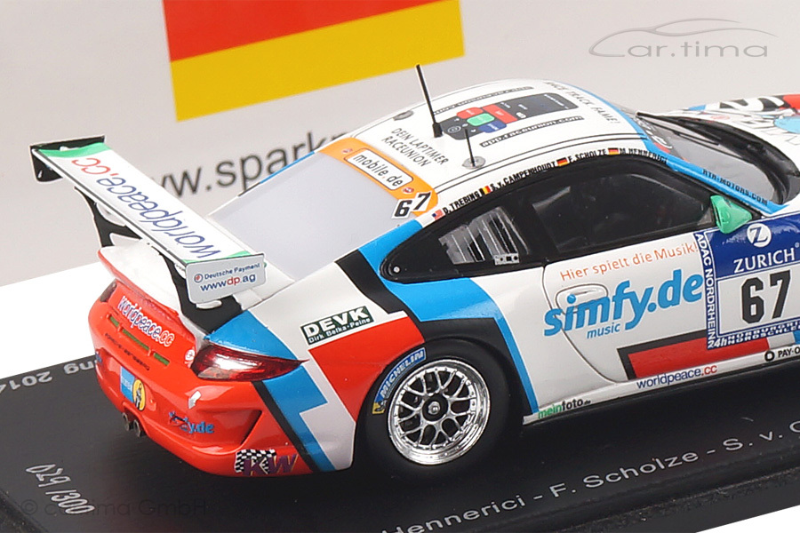Porsche 911 (997 II) GT3 Cup 24h Nürburgring 2014 Hennerici/Scholze/Trebing Spark 1:43 SG138 Porsche 911 (997 II) GT3 Cup 24h Nürburgring 2014 Hennerici/Scholze/Trebing Spark 1:43 SG138