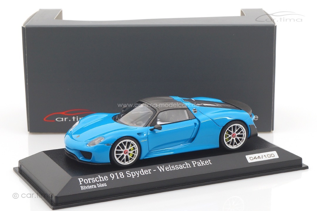 Porsche 918 Spyder Weissach Paket Rivierablau Minichamps 1:43 CA04316025