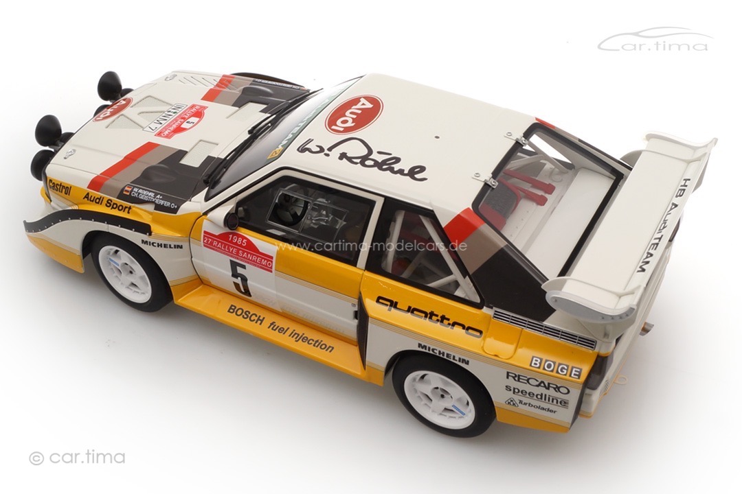Audi Sport quattro S1 Winner Rallye San Remo 1985 Originalsignatur Walter Röhrl AUTOart 1:18 Audi Sport quattro S1 Winner Rallye San Remo 1985 Originalsignatur Walter Röhrl AUTOart 1:18