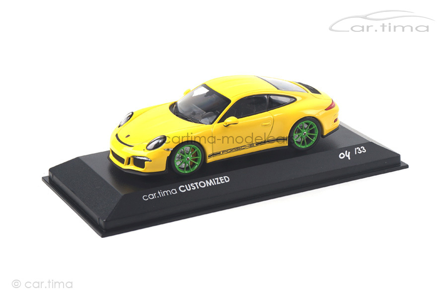 Porsche 911 (991) R Racinggelb/Rad grün Minichamps car.tima CUSTOMIZED 1:43 Porsche 911 (991) R Racinggelb/Rad grün Minichamps car.tima CUSTOMIZED 1:43