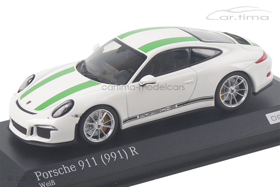 Porsche 911 (991) R Weiß/Dekorstreifen grün Minichamps 1:43 CA04316097 Porsche 911 (991) R Weiß/Dekorstreifen grün Minichamps 1:43 CA04316097