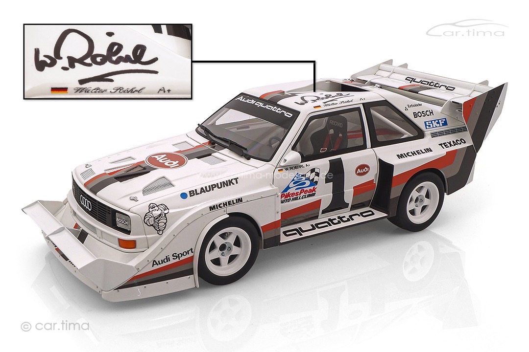 Audi Sport quattro S1 Winner Pikes Peak 1987 Original signature Walter Röhrl AUTOart 1:18 88700-SIG
